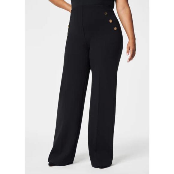Spanx Ponte Button Front Wide Leg Pant Classic Black XL Pull-On Business office - Picture 1 of 12